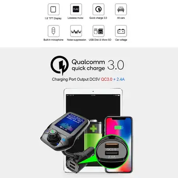 Bluetooth FM Siųstuvas Automobilinis MP3 Moduliatorius Žaidėjas Belaidė laisvų Rankų įranga Garso Imtuvas Dual USB QC3.0 Greito Įkrovimo