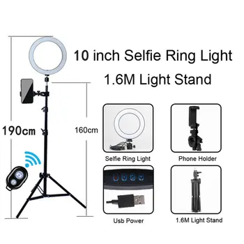 10 Colių Vlog Vaizdo LED Selfie Žiedas Šviesos USB žiedas lempos Fotografija-Šviesa Telefono Laikiklis, trikojis stovas, skirtas Makiažas 