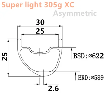 29er 315g Ultralight XC Asimetrinė 30X25mm anglies mtb ratlankiai Hookless ant kalnų dviratį varantys mtb 29er anglies ratlankio 29