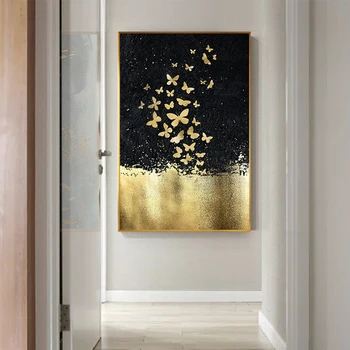 Abstrakti golden butterfly šokiu dangaus ant drobės tapybai, drobė, tapyba, skirtą kambarį namuose apdaila