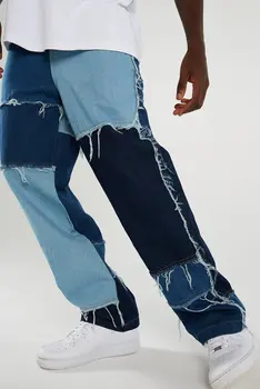 2020 Nauja Madingų Laukinių Vyrų Kratinys Džinsus, Tiesios Plačios Kojos Retro Džinsinio audinio Kelnės Stilingas Atsitiktinis Komplektus Streetwear
