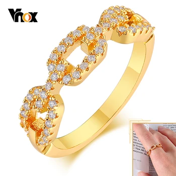 Vnox Prabanga Moterų Žiedas, Aukso Spalvos Aukštos Kokybės Vario Vestuvių Juostoje, Elegantiškas AAA CZ Akmenys Begalybės Link Grandinės Formos Žiedas