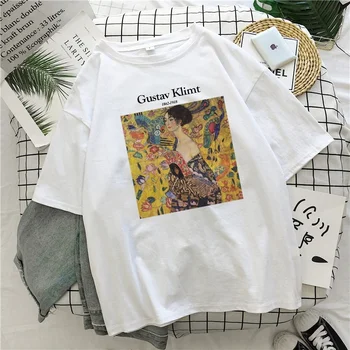 Kuakuayu HJN Gustav Klimt Laišką, Print T-Shirt Vasaros moteriški Marškinėliai Prašmatnus Harajuku Modelis Meno Aliejaus Tapybai Mados Derliaus Viršų