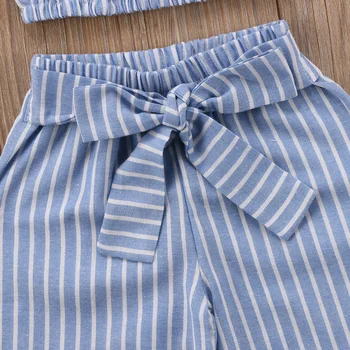 Citgeett Baby Kid Mergina Off peties Viršūnės Dryžuotos Mėlynos spalvos marškinėliai Atsitiktinis Juostele Bowknot Kelnes Komplektus Mielas Rinkiniai