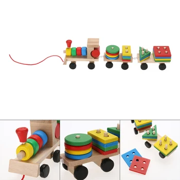 Vaikas, Kūdikis, Medinės Kietos Krovimas Traukinio Bamblys Blokuoti Žaislas Įdomus Transporto priemonės stalo Žaidimas Švietimo WJ477