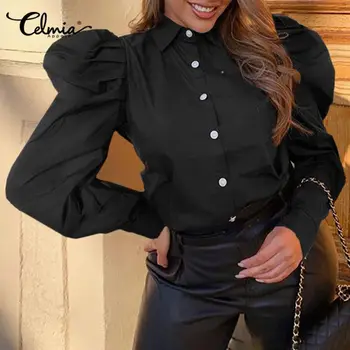 Stilingas Viršūnes Moterų Sluoksniuotos Rankovėmis Elegantiškas Palaidinės 2021 M. Rudenį Atsitiktinis Office Lady Marškinėliai Laisvi, Kietųjų Mygtukų Šalies Blusas Drabužiai