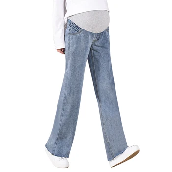Korėjos stiliaus 2020 nėščioms moterims pavasario nauji plačiai kojų kelnės pilvo tiesios kelnės su kišenėmis motinystės denim džinsai kelnės