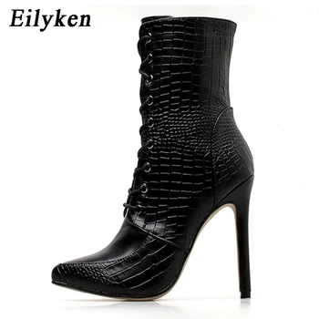 Eilyken Snakeskin grūdų Batai, Moterims aukštakulniai Mados Pažymėjo tne Ponios Sexy batai 2021 Naujas Nėriniai-Up Batai Dydis 35-42