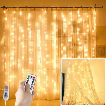 Kalėdų LED pasakų žibintai girliandą užuolaidų string apšvietimas Nuotolinio valdymo pultas įtrauktas Namų puošybai miegamojo lango Atostogų apšvietimas