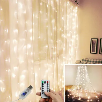 Kalėdų LED pasakų žibintai girliandą užuolaidų string apšvietimas Nuotolinio valdymo pultas įtrauktas Namų puošybai miegamojo lango Atostogų apšvietimas