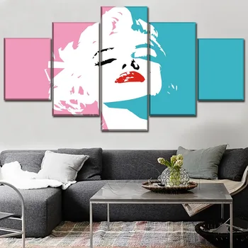 Sienos Menas Namų Dekoro Sistemą Drobė Nuotraukas, 5 Gabalas Įžymybė Marilyn Monroe Rožinė Paintin Už Kambarį HD Spausdinimo Tipas Plakatas