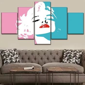 Sienos Menas Namų Dekoro Sistemą Drobė Nuotraukas, 5 Gabalas Įžymybė Marilyn Monroe Rožinė Paintin Už Kambarį HD Spausdinimo Tipas Plakatas