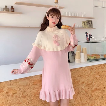 Japonijos saldus mielas mažai šviežių golfo megztinis, sijonas studentų vidutinės trukmės laisvi megzti suknelę viktorijos suknelė kawaii girl