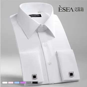 Rudenį 2020 gryna spalva mados ilgomis rankovėmis prancūzijos rankogalių segtukai marškiniai vyriški marškiniai