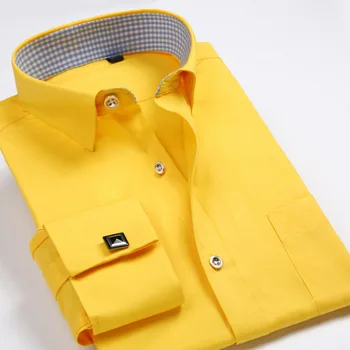 Rudenį 2020 gryna spalva mados ilgomis rankovėmis prancūzijos rankogalių segtukai marškiniai vyriški marškiniai