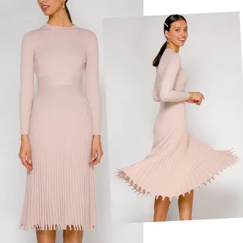 Elegantiškas Šalis, Plisuotos Džemperis Moterims Suknelė Moterų 2020 M. Slim Plus Size Kietas Suknelės Pavasario Mados Megzti Elastinga Ilga Suknelė