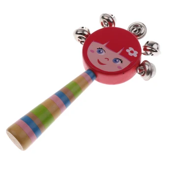 Bamblys Garso Žaisti Mielas Medinis Vertus Jingle Bell Barška Būgno Vaikų Muzikos Instrumentas Žaislas Vystymuisi –Raudona