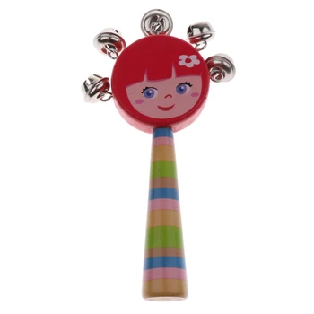 Bamblys Garso Žaisti Mielas Medinis Vertus Jingle Bell Barška Būgno Vaikų Muzikos Instrumentas Žaislas Vystymuisi –Raudona