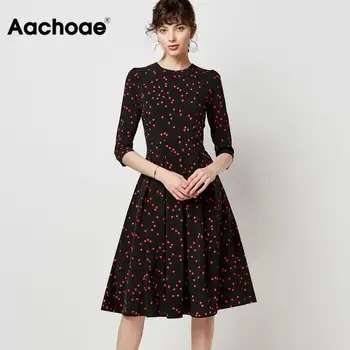 Aachoae Elegantiškas-line Plisuotos Suknelė Moterims Derliaus Dot Spausdinti Office 