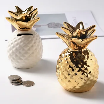 Europos Stiliaus Keramikos Ananasų Monetos Bankų Pinigų Dėžutės Aukso Electroplated Namų Puošybai Kūrybinės Amatų Apdaila
