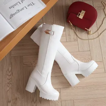 ZawsThia 2020 minkštos PU odos vientisos baltos juodos platformos stambusis aukštakulniai moteriški batai klasikiniai žieminiai šilti sniego batai kelio aukštas