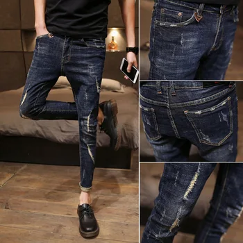 Didmeninė 2020 Mados Džinsinio audinio vyriškų liesas ripped jeans korėjos tendencija slim kulkšnies ilgis prekės kojų kelnės atsitiktinis pieštuku kelnės
