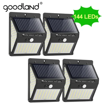 Goodland 144 100 LED Saulės Šviesos, Lauke, Saulės Lempos PIR Judesio Jutiklis Saulės energija Varomas Saulės Gatvės Šviesos Sodo Puošmena