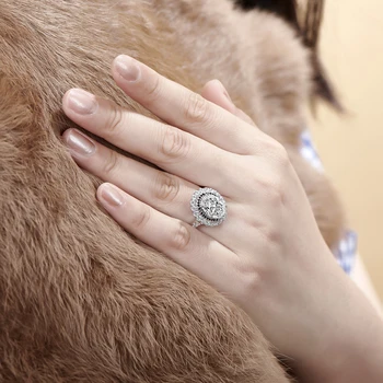 ANZIW 925 Sterlingas Sidabro Vestuvinis Žiedas Moterims Didelis Halo 4.5 Karatų Ovalo Supjaustyti Žiedas Meilužio Dovana anillos plata 925 para mujer
