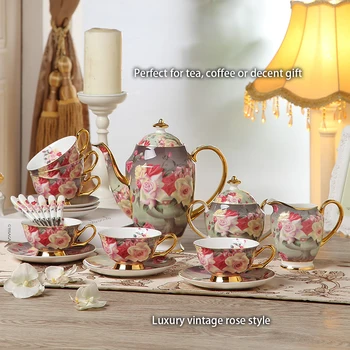 Vintage Rose Kaulų Kinija Kavos Rinkinys Britų Porceliano Arbatos Rinkinys Keramikos Puodą Krematoriumas Cukraus Dubuo Teatime Arbatos, Kavos Puodelio Coffeeware