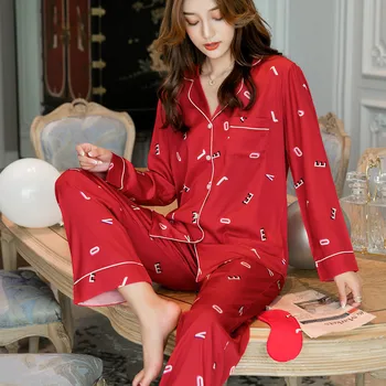 Rudenį Šilko ilgomis Rankovėmis Laišką Pajama Komplektai Moterų Sleepwear Aukštos Kokybės Apatinius, Loungewear Pyjama Homewear Namų Drabužiai