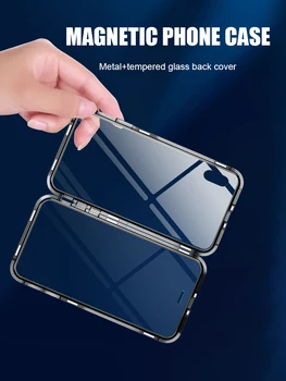 Metalo Magnetinių Adsorbcijos Atveju iPhone XS MAX X XR 6 6S Plus Double Sided Grūdintas Stiklas, Magnetas iPhone 7 8 Plius 11 SE2020
