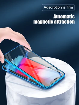 Metalo Magnetinių Adsorbcijos Atveju iPhone XS MAX X XR 6 6S Plus Double Sided Grūdintas Stiklas, Magnetas iPhone 7 8 Plius 11 SE2020