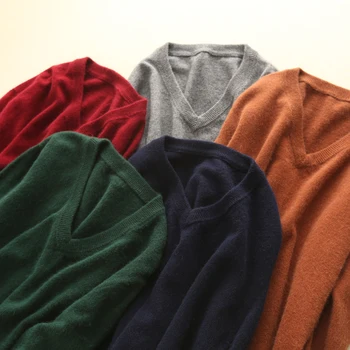 Vyrai Megztiniai V-Kaklo Džemperis Kašmyro ir Vilnos Megzti Minkštas Puloveriai Žiemos Naujas Mados Karšto Pardavimo Plus Size Vyras Megztinis