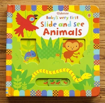 Britanijos lietuvių k. 3D Usborne Kūdikio pirmųjų skaidrių ir pamatyti gyvūnų flip hole nuotraukos valdybos knygoje vaikai ankstyvojo ugdymo knyga žaislas