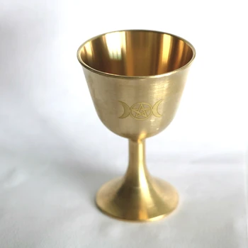 Ritualas taurės triple mėnulis altoriaus goblet wicca Goldplating žalvario indai ceremonija Būrimą Astrologinių įrankis altoriaus Taurė prop