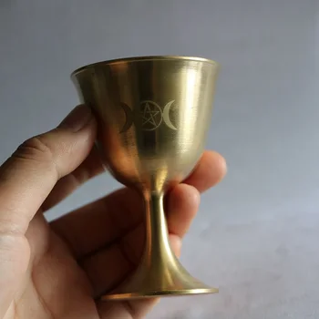 Ritualas taurės triple mėnulis altoriaus goblet wicca Goldplating žalvario indai ceremonija Būrimą Astrologinių įrankis altoriaus Taurė prop