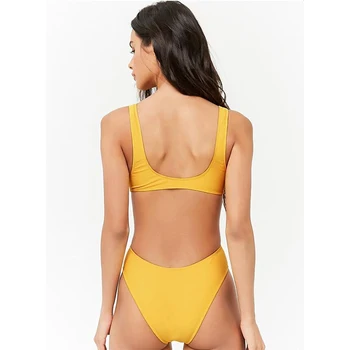 Aukštos Sumažinti Seksualus Geltonos spalvos maudymosi kostiumėlį, vienas Gabalas Monokini Moterų Plaukimo Kostiumas Vasaros Maudymosi Kostiumą Paminkštinta Push Up Lady maudymosi Kostiumėliai, Vonia Kostiumas