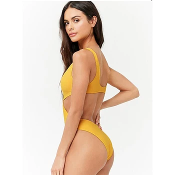 Aukštos Sumažinti Seksualus Geltonos spalvos maudymosi kostiumėlį, vienas Gabalas Monokini Moterų Plaukimo Kostiumas Vasaros Maudymosi Kostiumą Paminkštinta Push Up Lady maudymosi Kostiumėliai, Vonia Kostiumas