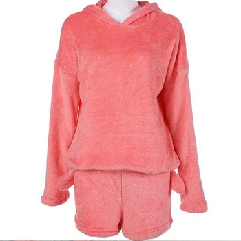 Moterų Flanelė Pižama Komplektas Lokys Gobtuvu Pižama, Žiemą Šilta Koralų Vilnos Sleepwear