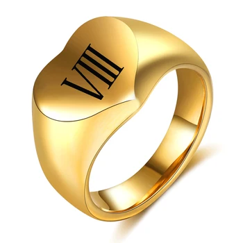Asmenybės Romėnišką Laišką Žiedai Pritaikyti Aukso Spalvos Nerūdijančio Plieno Bižuterijos Širdies Piršto Žiedą, Moterims Ir Vyrams,