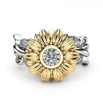 NAUJAS femme Plata gražus saulėgrąžų kristalų vestuviniai žiedai moterims, moteriška piršto žiedą mados gimtadienio papuošalai