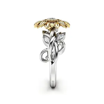NAUJAS femme Plata gražus saulėgrąžų kristalų vestuviniai žiedai moterims, moteriška piršto žiedą mados gimtadienio papuošalai
