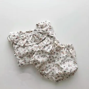 2021 m. pavasarį flounced moterų kūdikių medvilnės ilgomis rankovėmis marškinėliai + šortai rinkinys baby girl drabužiai