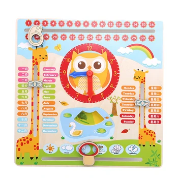 Vaikai Medinių Žaislų Vaikams Ankstyvo Mokymosi Raidos Daugiafunkcį Medžio Kabo Laikrodis, įskaitant Kalendorius, Laikrodis Mėnesį Orai