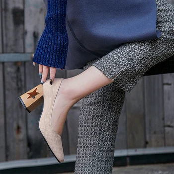 2020 Mados pavasario/rudens siurbliai moterų bateliai Naujas blokas aikštėje kulno tuščiaviduriai aukštakulnius batus, Aišku, seklių atsitiktinis ponios drobė batai