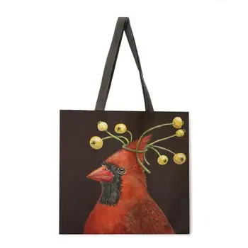 Kalėdų paukščių spausdinti nešti maišą lino pirkinių krepšys sulankstomas pirkinių krepšys daugkartinio naudojimo paplūdimio krepšys pečių maišą