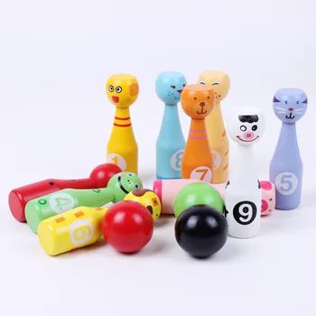 13 Vnt/set Mediniai Boulingo Kamuolys Skittle Gyvūnų Formos Žaidimas Vaikams Lauko Mini Sąveika Laisvalaikio Švietimo Žaislai