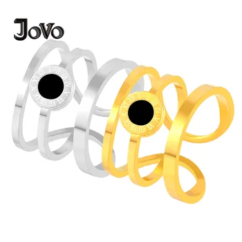 JOVO MEILĖS Tuščiaviduriai Piršto Žiedai Išgraviruotas Romėniškais Skaitmenimis Boho Moterų Žiedai Didmeninė Aukso Didelis Nerūdijančio Plieno Žiedai Moterims