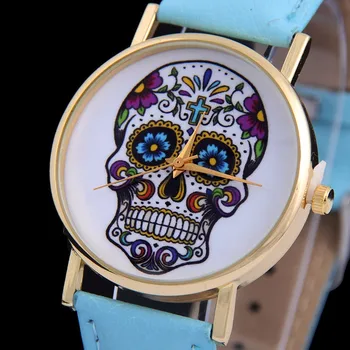 Naujas ŽENEVOS studentų kvarco žiūrėti moterų mados odos spalvinga kaukolė laikrodžiai, prabangūs moteriški laikrodžiai moterų laikrodis (laikrodžiai