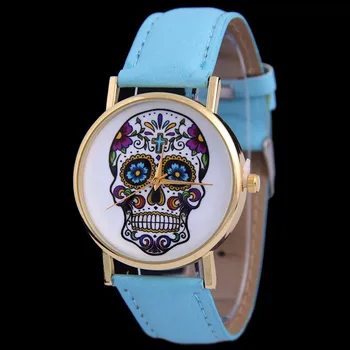 Naujas ŽENEVOS studentų kvarco žiūrėti moterų mados odos spalvinga kaukolė laikrodžiai, prabangūs moteriški laikrodžiai moterų laikrodis (laikrodžiai